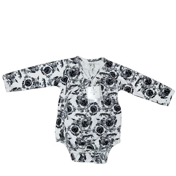 Kate Quinn NWT wrap one piece jumper long sleeve black and white world globe